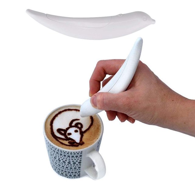 Bolígrafo para café con leche, bolígrafo de especias blancas, bolígrafo eléctrico para café con leche y comida, funciona con canela, sal, azúcar blanco y café molido fino