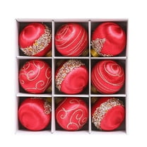 Btomtd 9pcs 3.15"/8cm Silk Wave Christmas Balls, Colorful Thread Wrapped Foam Christmas Ball Ornaments, Unique Textured Hanging Tree Pendants Christmas Ornaments Set, Red