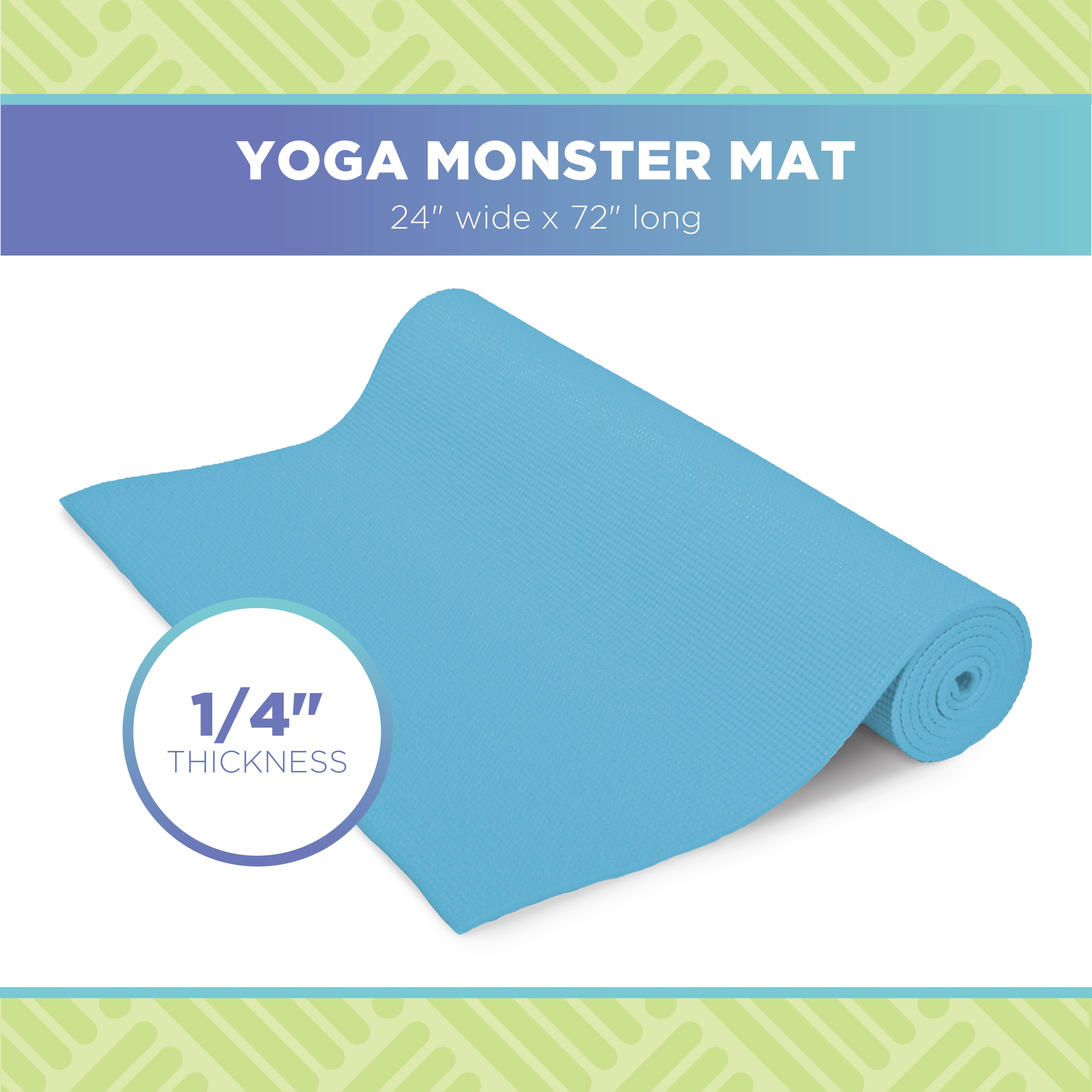 Monster Yoga Mat 72"x24" - Natural 6mm Thick Comfortable Workout Floor Mat for Kids - Foldable Yoga Mat for Yoga, Pilates, Gym and Stretching, Light Blue