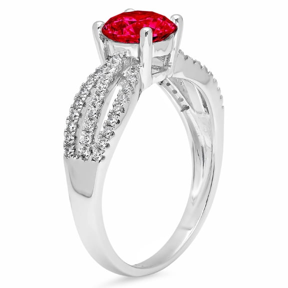 1.27 ct Round Cut Simulated Ruby Solitaire with Accents Engagement Ring for Women in 18K White Gold
