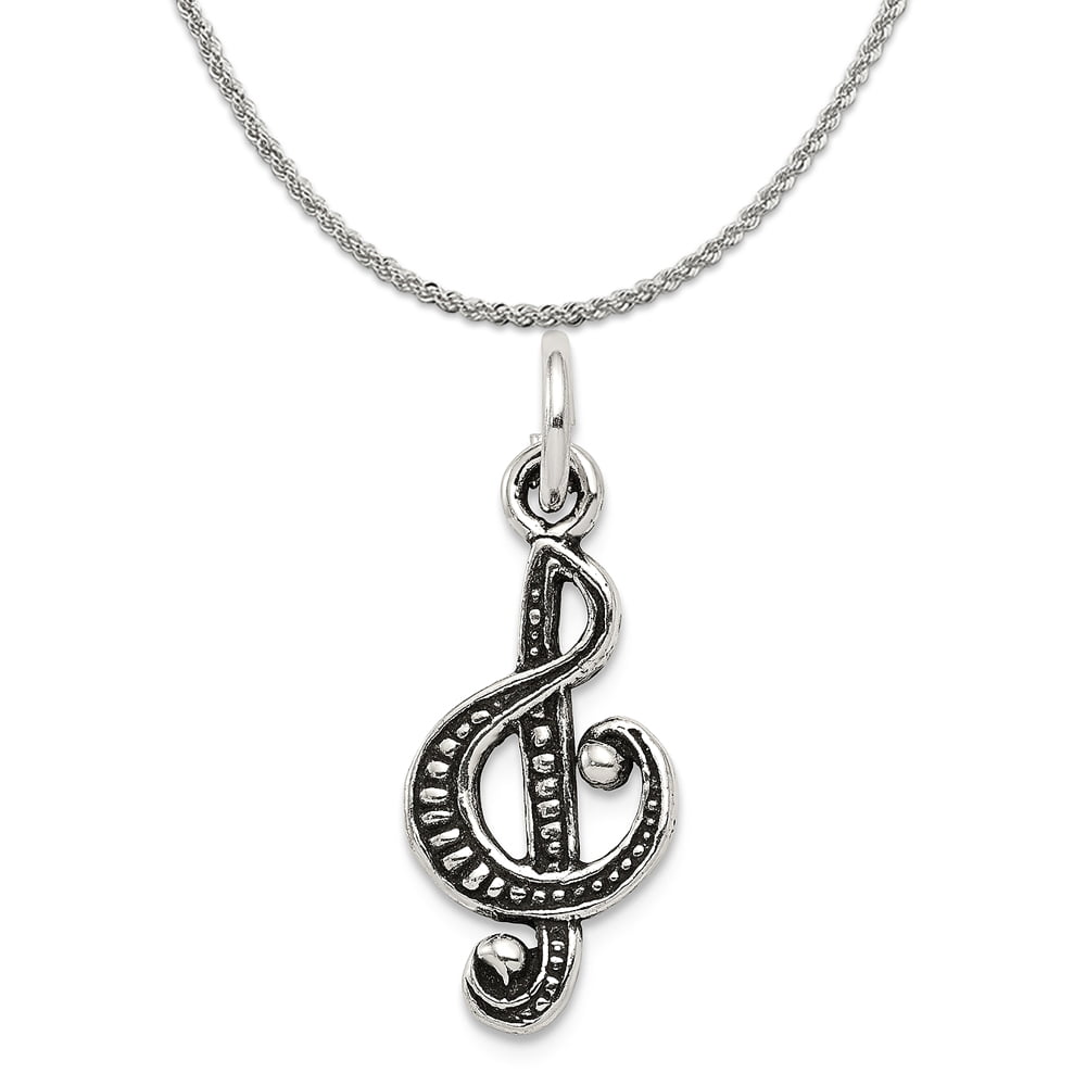 Sterling Silver Womens 1mm Box Chain Black Enameled Musical Eighth Note Pendant Necklace 