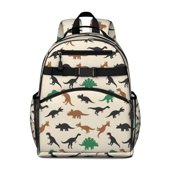 Beige Cartoon Dinosaurs Silhouettes Pattern Backpack for School,Cute School Bag,Schoolbag with Adjustable Shoulder Straps & Padded Back,15.25"x11.5"x5.25"