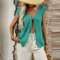 thumbnail image 4 of Tank Tops for Women under $5 Sleeveless Summer Eyelet Tie Cardigan V-Neck Loose Polluer Solid Top Mint Green S, 4 of 6