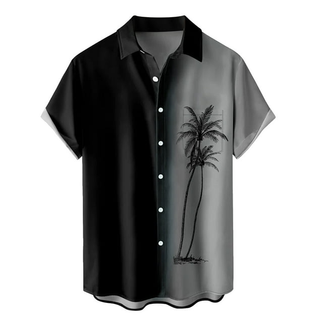 Camisas De Vestir Para Hombre 5xl Camiseta de manga corta con solapa de bolsillo con hebilla de impresión digital 3D de y ocio para hombre (Grey, M)