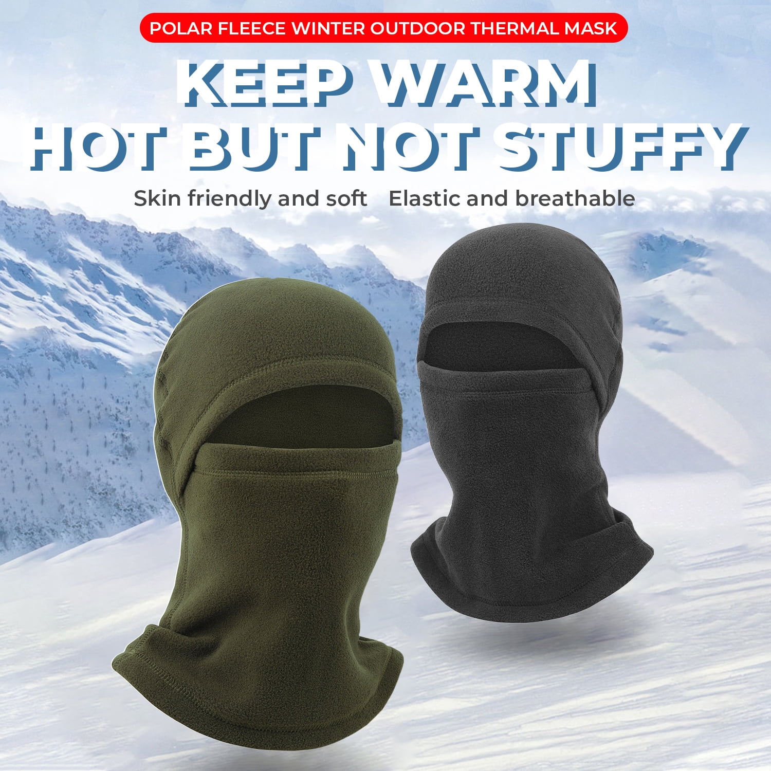 2 Pack Ski Face Mask Balaclava Thermal Windproof Face Cover for Cold Weather Black&Navy Blue