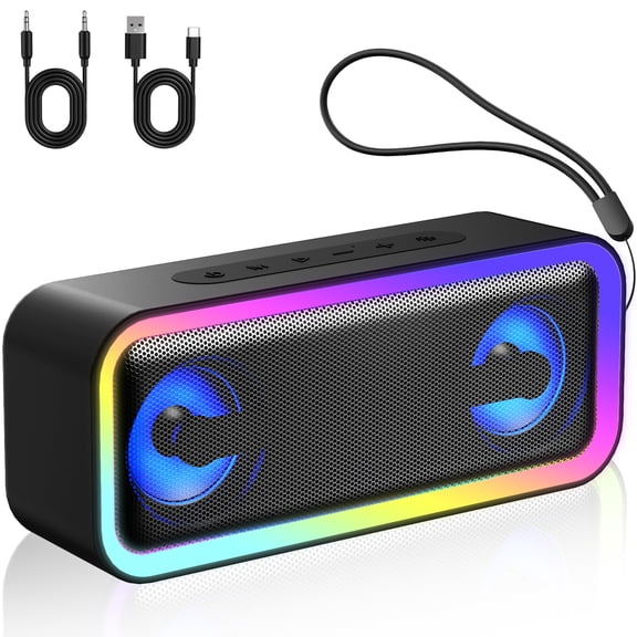 Portable Bluetooth Speaker IP7 Waterproof, 30W Loud Sound Wireless Ultra Bluetooth Speaker, 24H Playtime, Deep Bass, BT5.4, Colorful LED Lights,Suitable for Home/Party/Outdoor/Beach/Gift Deep Black