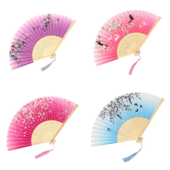 LSLXA Handheld Floral Folding Fans Hand Held Silk Bamboo Fans with Tassel Women Hollowed Hand Foldable Fan for Dancing Wedding Decoration