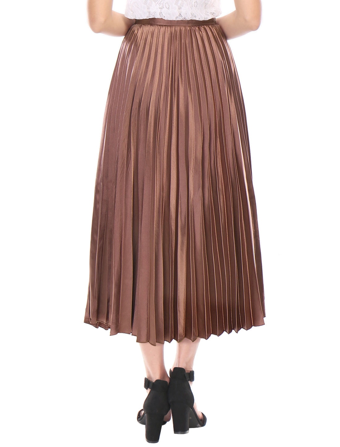 Women Accordion Pleats Metallic Midi Skirt Copper/S (US 6) Walmart Canada