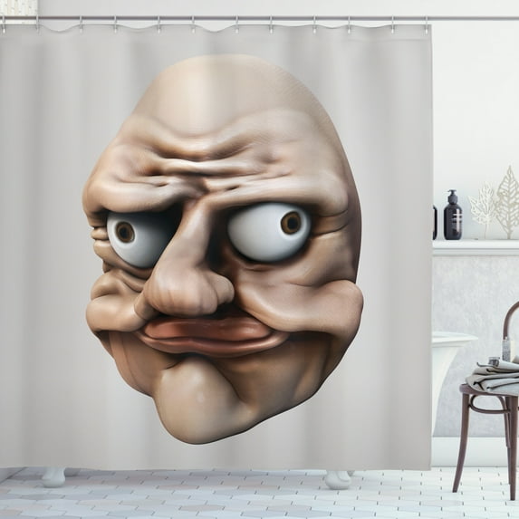 Ambesonne Humor Shower Curtain, Grumpy Internet Troll, 69"Wx84"L, Eggshell and Tan