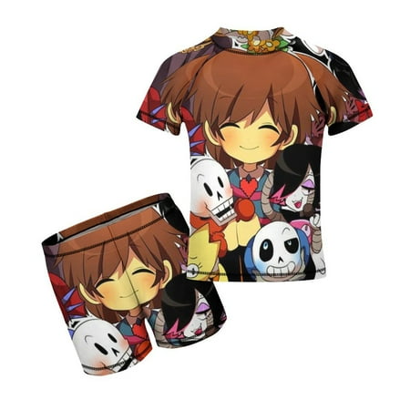 Poster Undertale Game Boy s Swimsuit Short Sleeve T Shirt Swim Trunks Shorts Swimwear Summer Kid s Two Pieces Split Rash Guard Bathing Suit Set