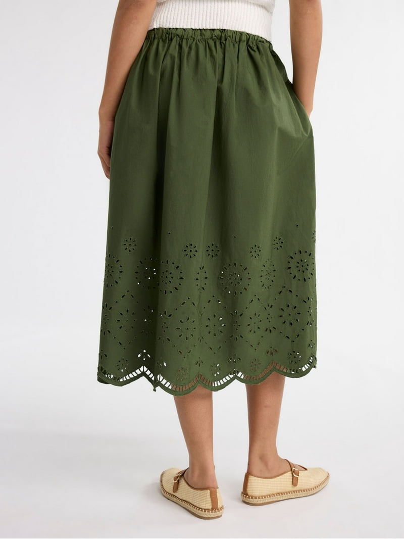 Free Assembly Women's and Women's Plus Cotton Eyelet Midi