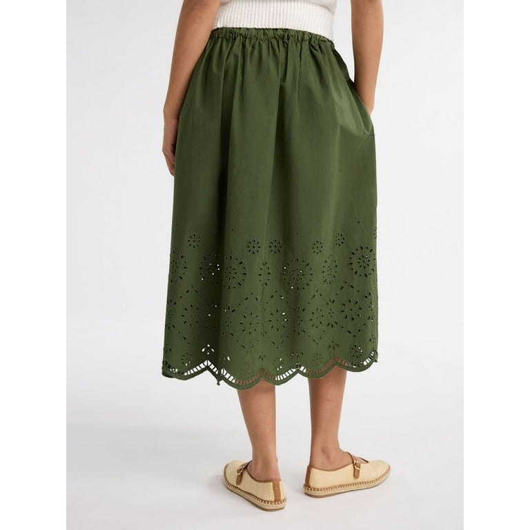 Free Assembly Women's and Women's Plus Cotton Eyelet Midi