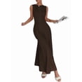 thumbnail image 2 of Women's Sleeveless Maxi Tank Crew Neck Folds Dresses Formal Line Dress for Party Summer Brown M, 2 of 6