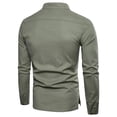 thumbnail image 2 of Bcfgryg Men's casual fashion solid color linen stand collar long sleeve slim fit T-shirt Slim Fit Dress Shirts Men Green, 2 of 3