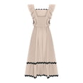 thumbnail image 5 of DailyTrove Women's Solid Color Square Neck Maxi Dress, Short Sleeve, Casual Garden & Brunch Wear, Lightweight Cotton Blend, Fit & Flare, Contrast Trim, 5 of 6