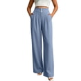 thumbnail image 2 of Htigea Womens Wide Leg Dress Pants High Waisted Button Pleated Business Trousers Solid Color Office Work Pant with Pockets Blue S, 2 of 6