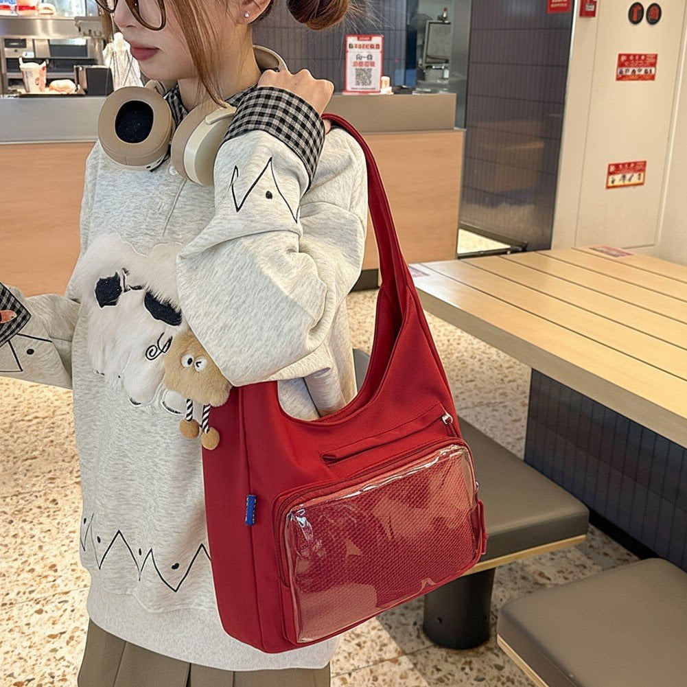 Jiibva Kawaii Ita Bag Shoulder Bag for Women Large Capacity Tote Bag Clear Window Anime Pin Display Messenger Bag Handbags Purse