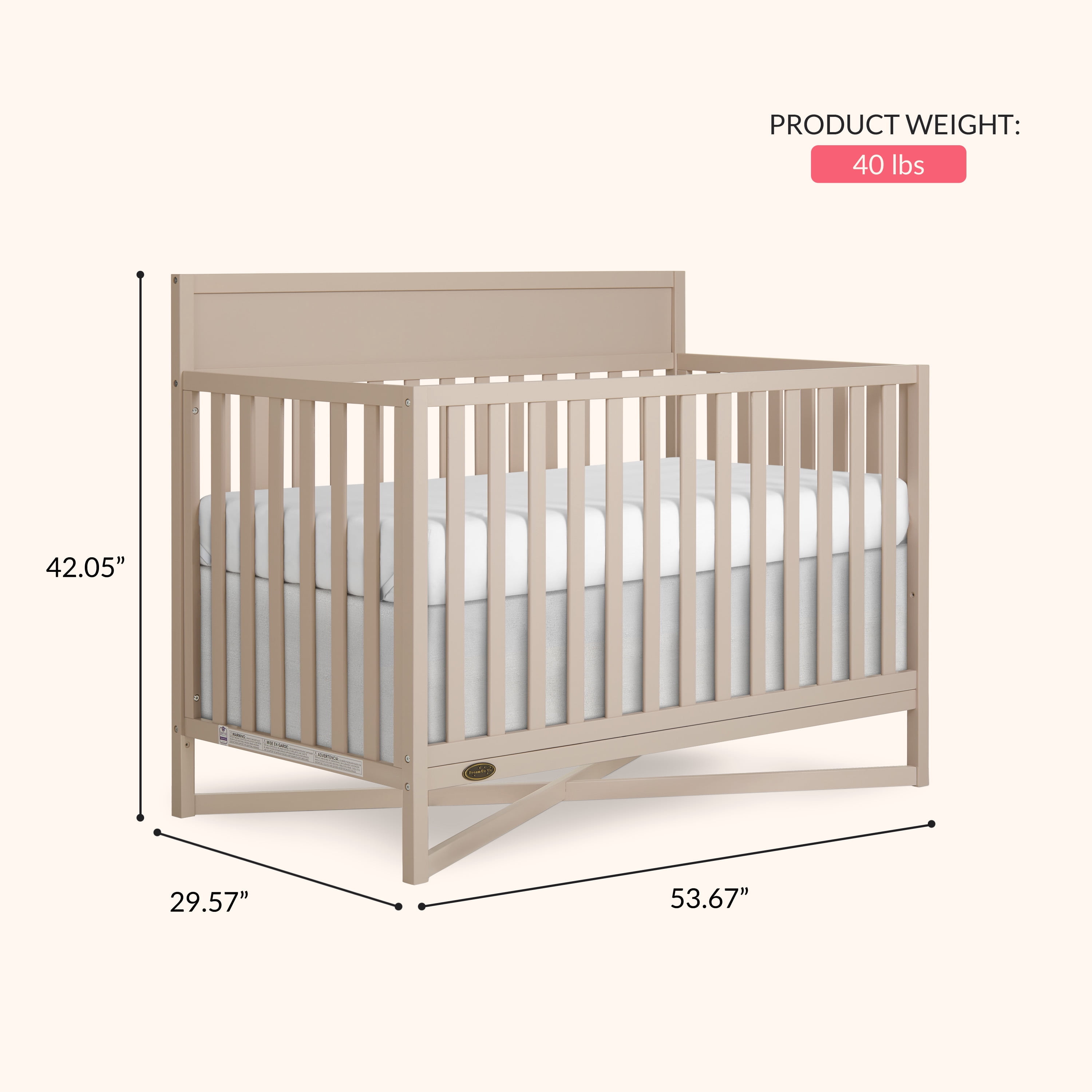 Dream On Me Owen 5-in-1 Convertible Crib, Greenguard Gold & JPMA Certified, Converts from Baby Crib to Toddler Bed, Kids Bed and Full Size Bed, Almond Butter