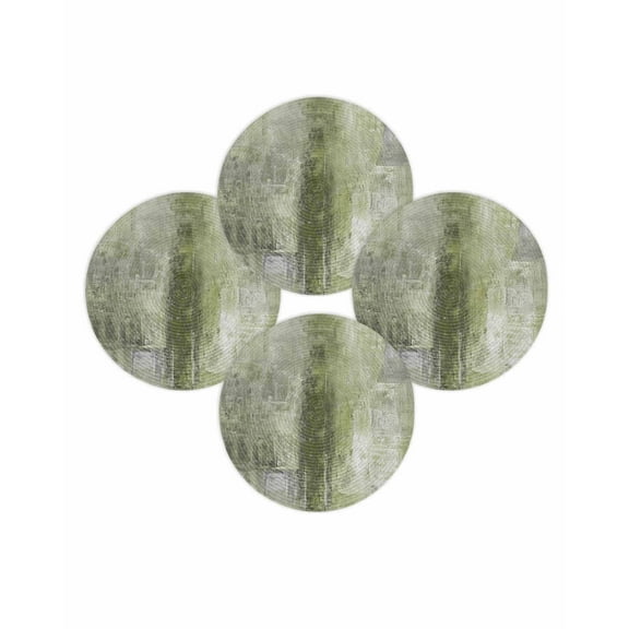 Round Placemats Set of 4 Sage Green Paint Place Mats Washable Woven Placemat Abstract Art Graffiti Circle Braided Table Mat for Kitchen Dining Table Party Home Decor 15 Inch