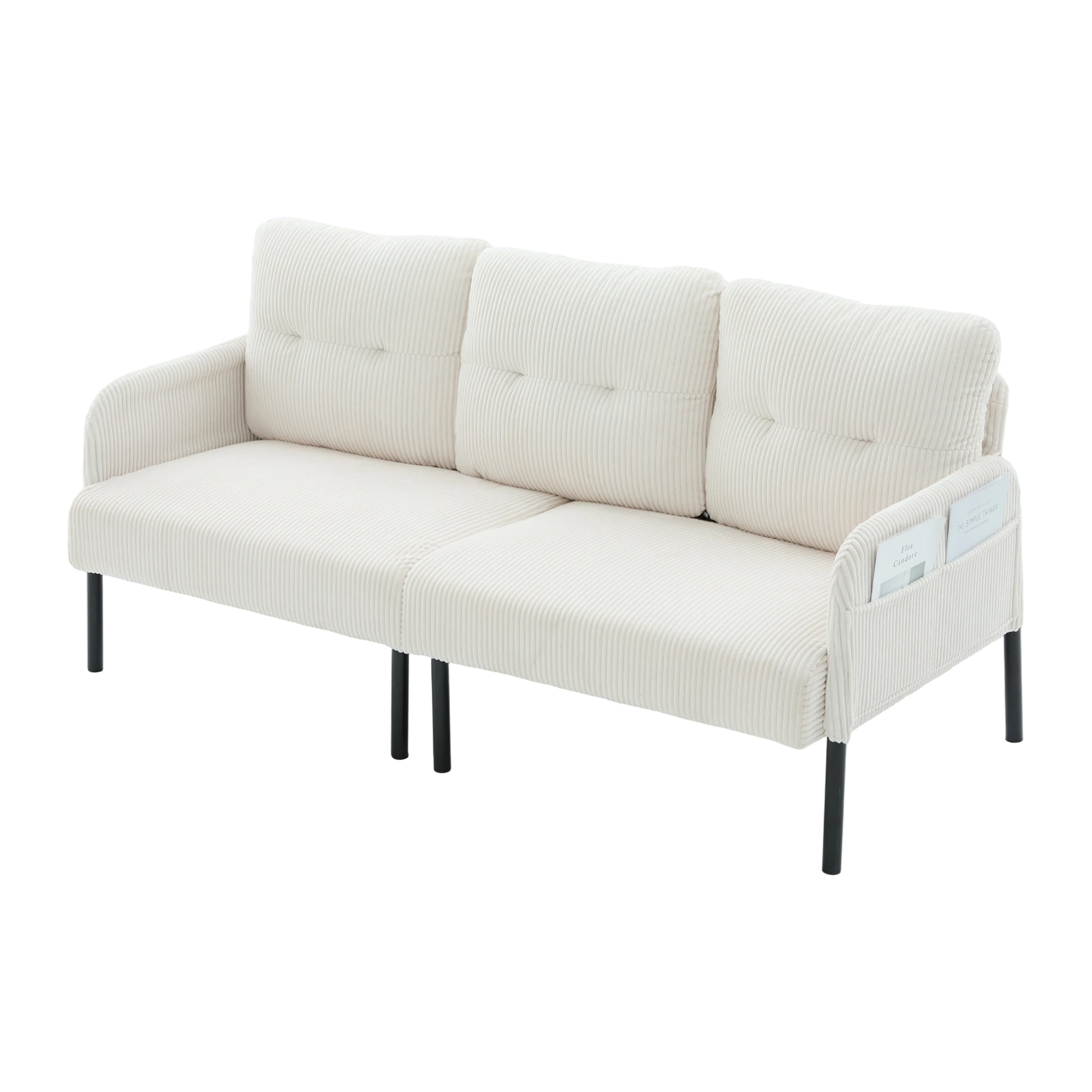 Leumius Oversized Sofa Couch for Living Room,68" Corduroy Upholstered Couch with Metal Legs & Side Pockets for Bedroom, Office or Apartment,Beige