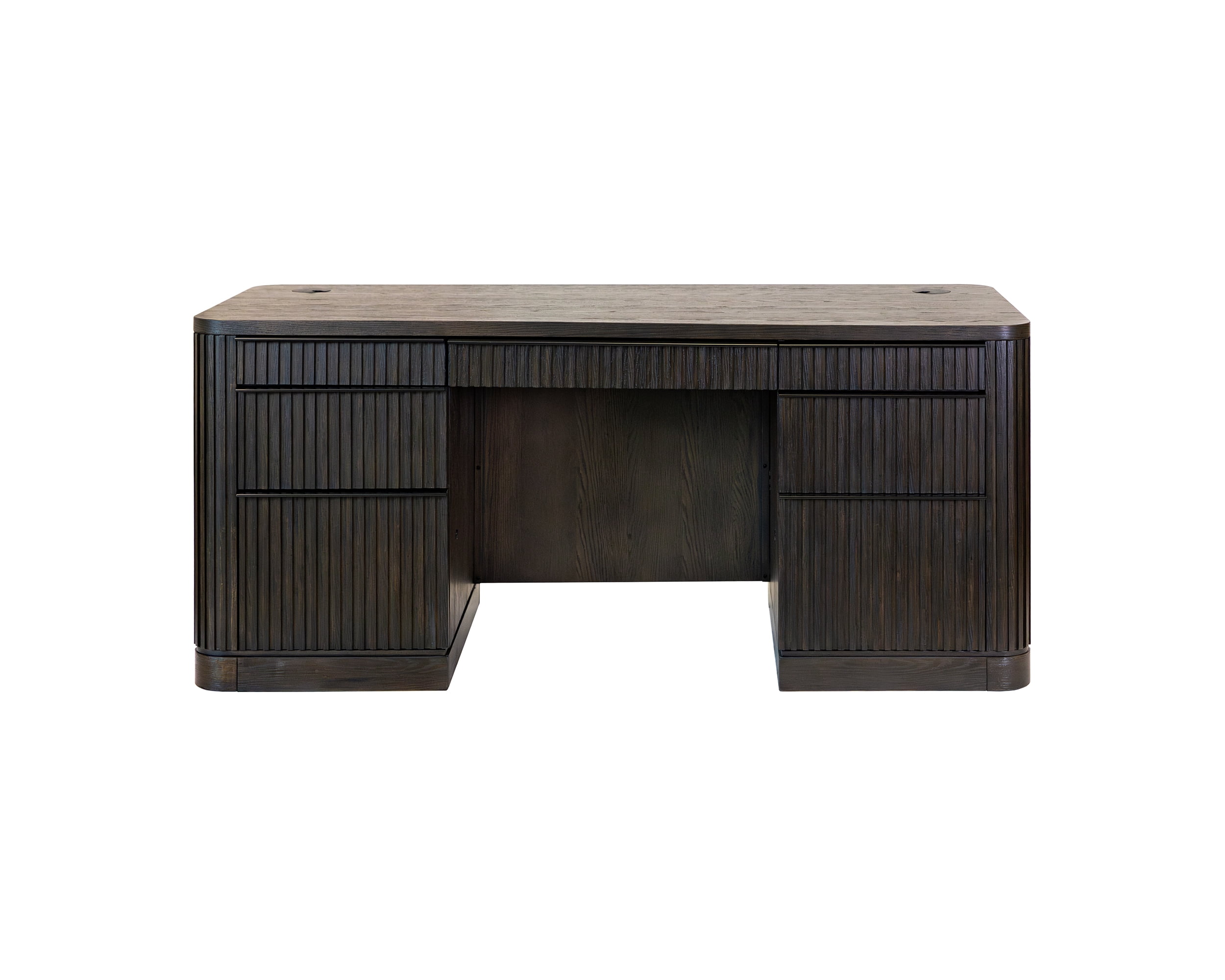 Contemporary Double Pedestal Wood Desk Office Writing Table Brown
