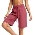 thumbnail image 6 of Yteetum Bermuda Shorts for Women Summer Drawstring Button Knee Length Shorts Casual Solid Loose Fits Lightweight Comfy Hiking Shorts, 6 of 8