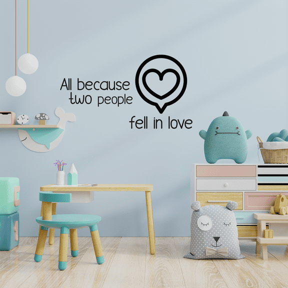 Because Two People Heart Newborn Baby Babies Quote Wall Sticker Art Decals for Girls Boys Room Bedroom Nursery Kindergarten House Fun Home Decor Stickers Wall Art Vinyl Decoration Size (20x40 inch)