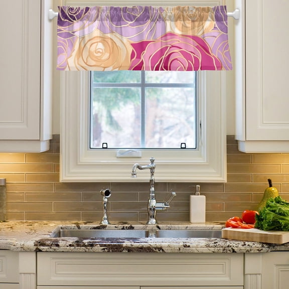Flowers Roses and Floral Curtain Valances Farmhouse Design Window Treatment Decor Blackout Rod Pocket for Windows Living Room Kitchen 54" x 18"