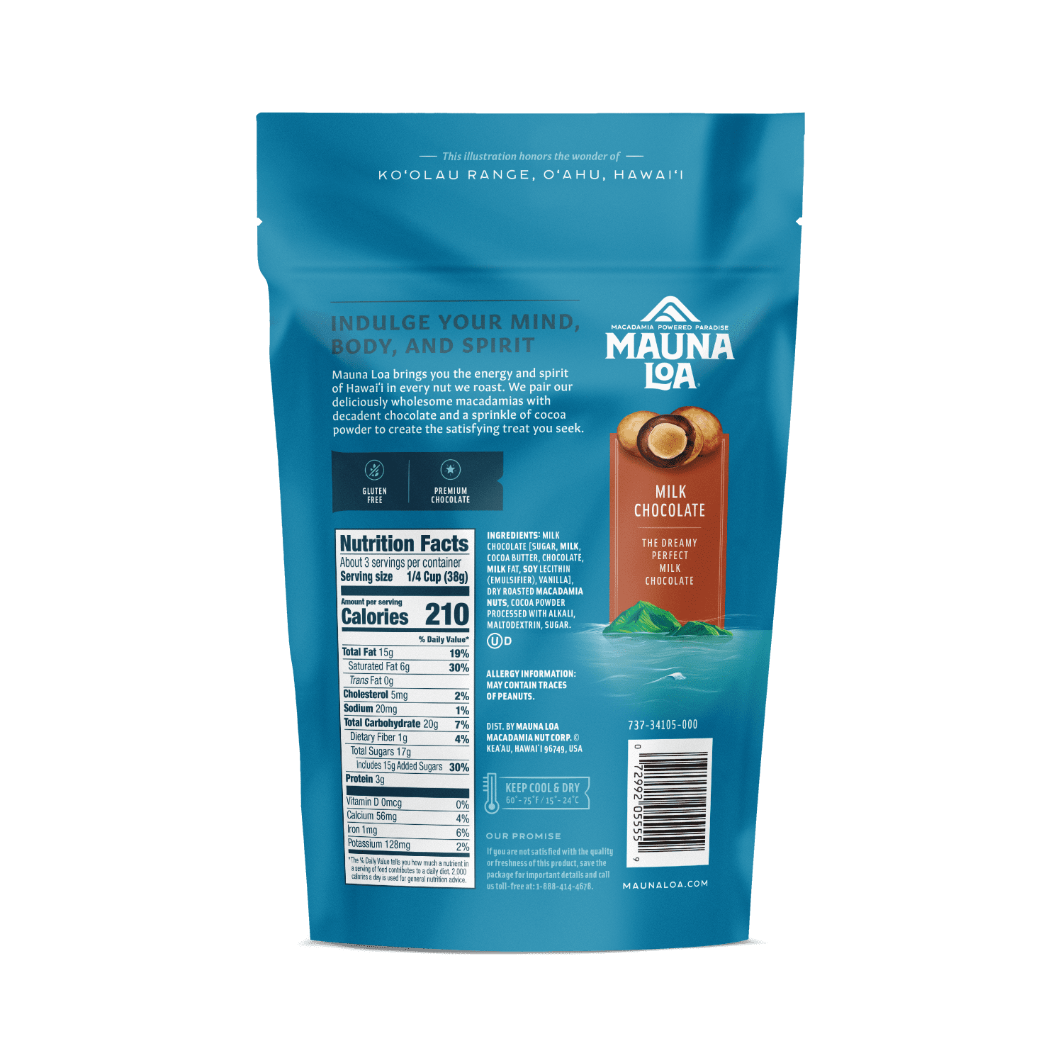 Mauna Loa Milk Chocolate Covered Macadamias with Allergen Info - 4oz, Gluten Free