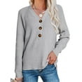 thumbnail image 2 of Seyurigaoka Women Casual Loose Style Sweater, Solid Color Long Sleeve V-neck Knitwear, 2 of 5