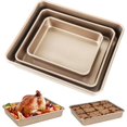 thumbnail image 1 of Barlket Rectangle Cake Pan 3-Pieces, Deep Baking Pans Set, Nonstick Roasting Pans Set for Thanksgiving Christmas, 9/11/13 Inch, Toaster Oven Tray Bakeware Set, Lasagna Pan Deep Size, Heavy Duty, Gold, 1 of 8