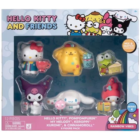 Sanrio Series 4 Rainbow Vibes Hello Kitty, Pompomurin, My Melody, Keroppi, Kuromi & Cinnamoroll Figure 6-Pack