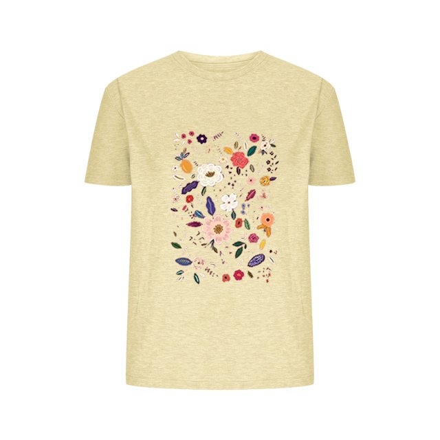 Camisetas de Verano de Mujer Pequeña Flor Impresa Cuello Redondo Manga Corta Superior, Verano Superior de las Mujeres