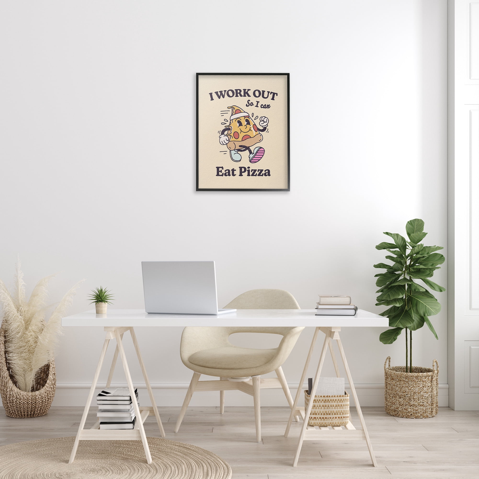 Stupell Industries Work Out To Eat Pizza Food & Beverage Painting Black Framed Art Print Wall Art, 24 x 30