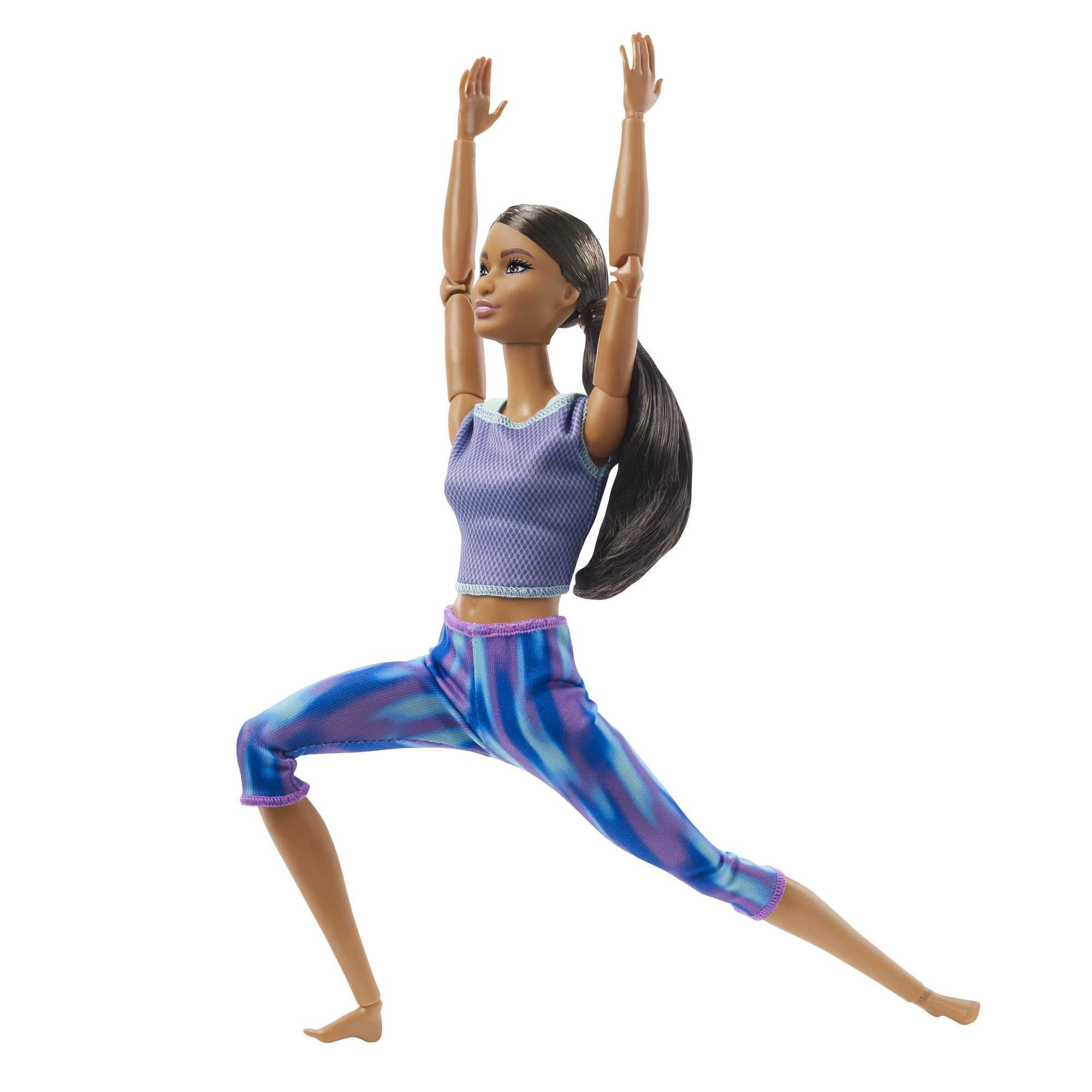 Barbie Made to Move Doll with 22 Flexible Joints Curly Brunette Ponytail Wearing Athleisure wear for Kids 3 to 7 Years Old
