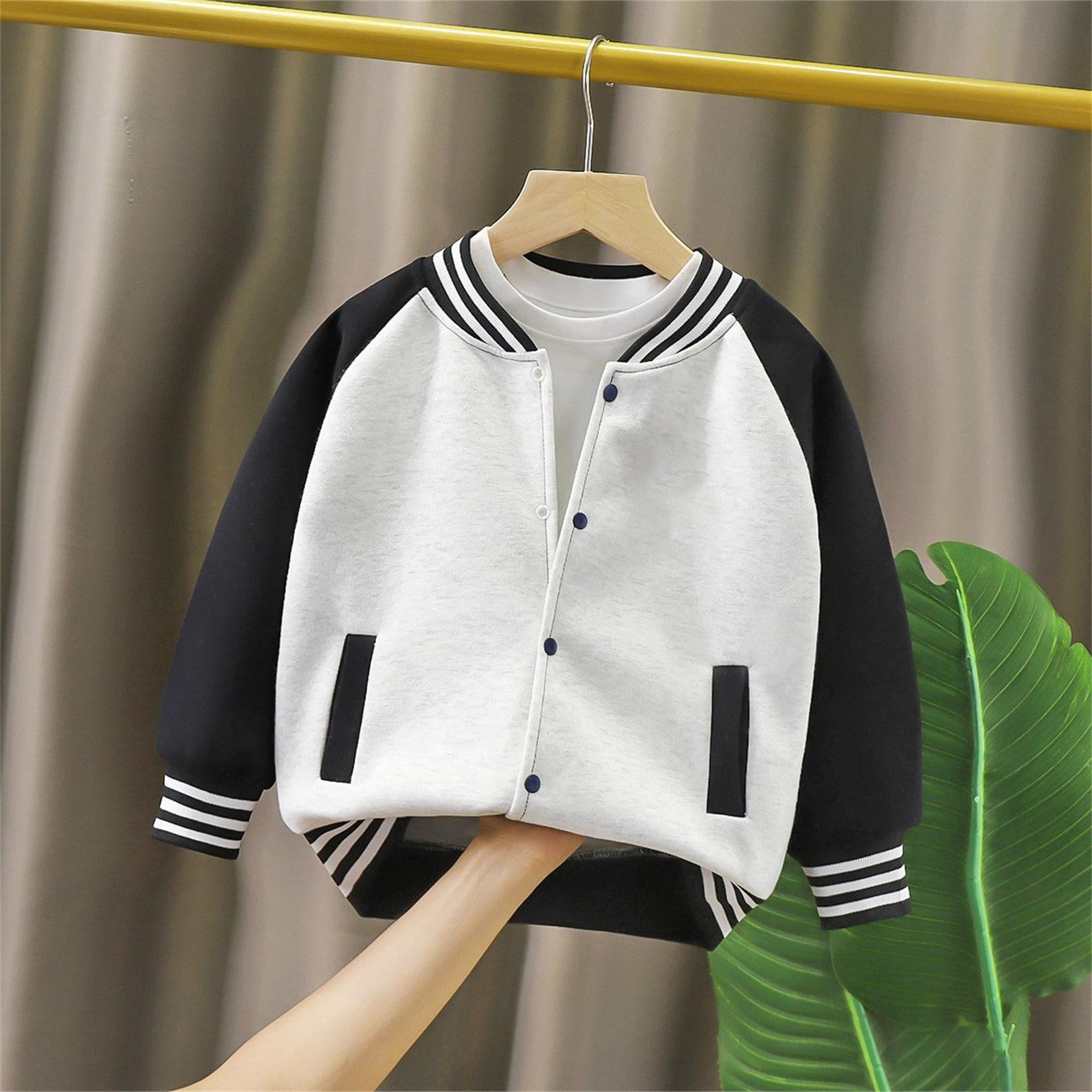 Boys Girls Retro Baseball Bomber Jacket Kids Classic Color Block Varsity Jackets Stand Collar Button Front Outerwear Coats