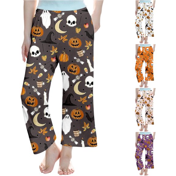 JAJAHO Girls Pajamas Pants Halloween Sleepwear Bottoms Sizes 3-14 Loose Straight Leg Kids Loungewear Pants