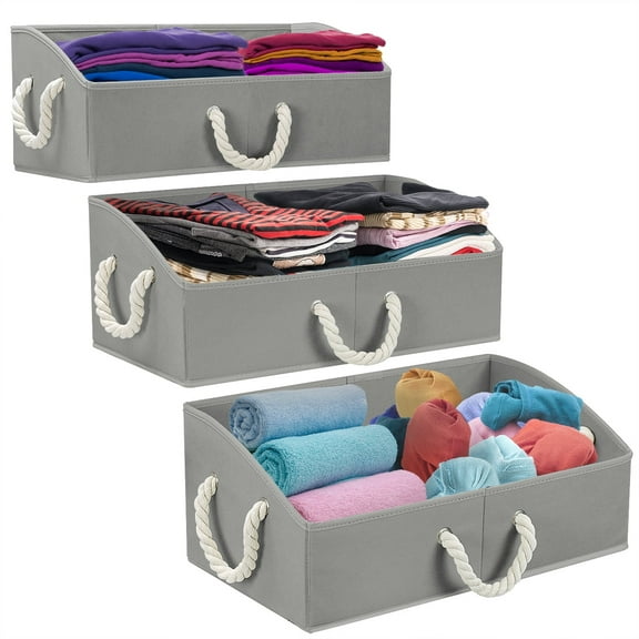 Sorbus Trapezoid Storage Bin Box Basket Set Foldable with Cotton Rope Carry Handles – Great for Closet, Clothes, Linens, Toys, Nursery - Non-woven Fabric - (3 Pack, Grey)