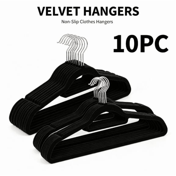 MegaLove Black Velvet Non‑Slip Clothes Hangers, 10 Pack, Space Saving Heavy Duty Hangers for Closet Storage