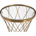 Concave Round Brass Metal Accent Table with Glass Top