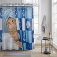 thumbnail image 3 of Funny Cat Bathing Shower Curtain, Shell Anchors Towel Modern Abstract Waterproof Shower Curtain Set with 12 Hooks Lightweight Bath Curtains Fabric Bathroom Decor 36x72 Inches, 3 of 9