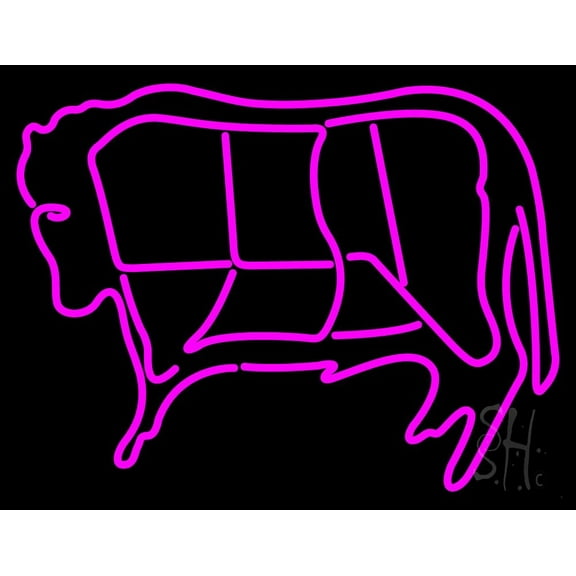 Butcher Logo LED Neon Sign 24 x 31 - inches, Black Square Cut Acrylic Backing, with Dimmer - Bright and Premium built indoor LED Neon Sign for restaurant window and interior decor.