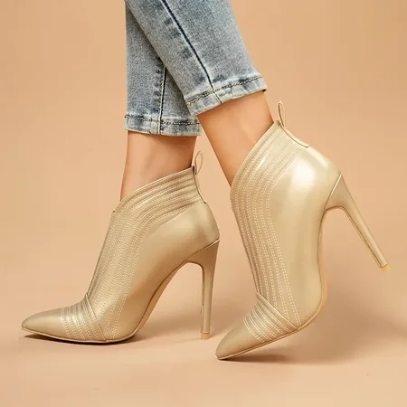 

Women‘s Ankle High Heel Boots Stiletto Heel Pointed Toe Faux Leather Slip On Shoes Women‘s Footwear