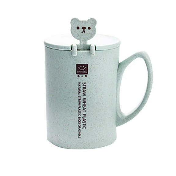 Huayishang Water Bottle 1Pc Mug Cartoon Cute Coffee Cereal Breakfast Water Cup with Lid with Spoon, Kitchen Essentials Clearance Sale Beige