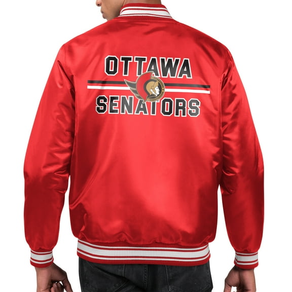 Men's Starter Red Ottawa Senators Printed Team Logo Satin Varsity Full-Snap Jacket