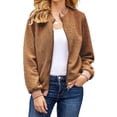 thumbnail image 2 of Spring Fall Women Long Sleeve Bomber Jacket Zipper Casual Fleece Coat, 2 of 4