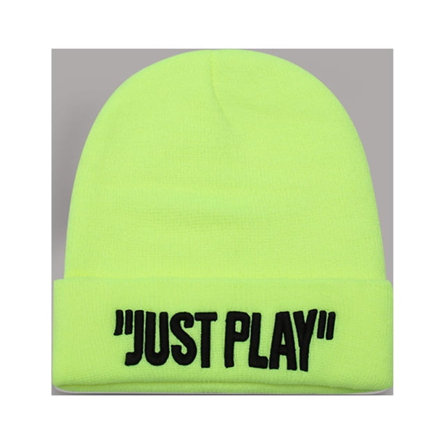 Men's Autumn/Winter Solid Color Knitted Warm Big Headband Embroidered Pullover Hat