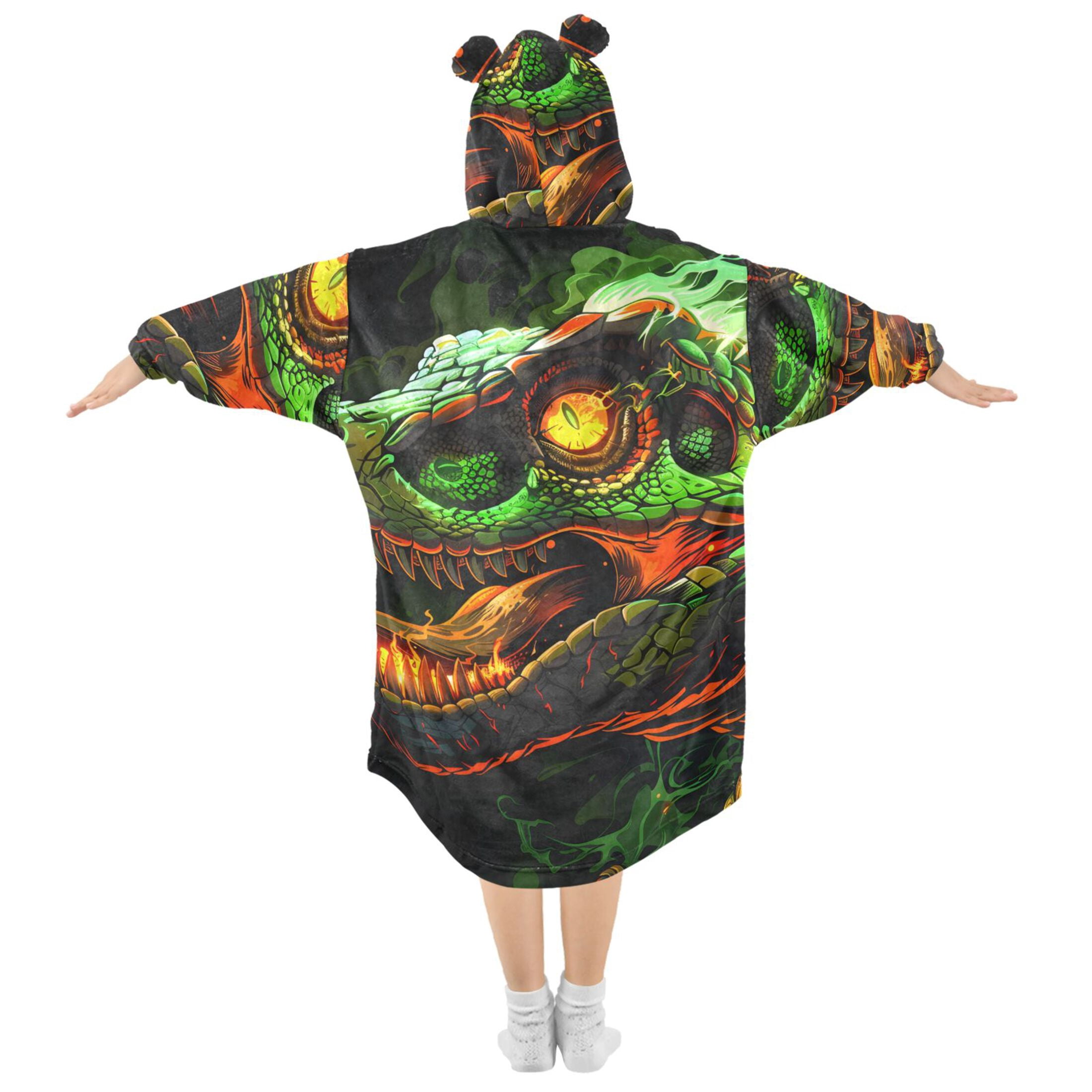 joogoo Wearable Blanket Hoodie for Kids Dinosaur with Fire Flannel Oversized Sweatshirt 3-14 Years M