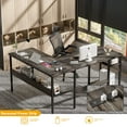 thumbnail image 2 of Homieasy Reversible L Shaped Desk with Magic Power Outlets and USB Charging Ports, Sturdy Corner Computer Desk with Storage Shelves, Gaming Table Home Office Desk, Easy to Assemble, Black Oak, 2 of 7