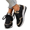thumbnail image 6 of IEMIEMIEM Women's Sneakers Glitter Mesh Hidden Wedge Metallic Gold Trim Lace Up Platform Height Increasing Fashion Walking Shoes Black 7 Wide, 6 of 8